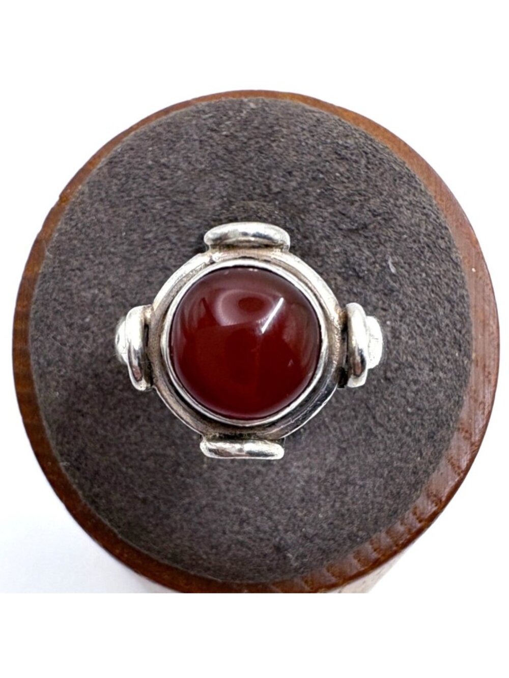 Sterling Silver Carnelian Scalloped Design Bezel Set Statement Ring Size 7.25
